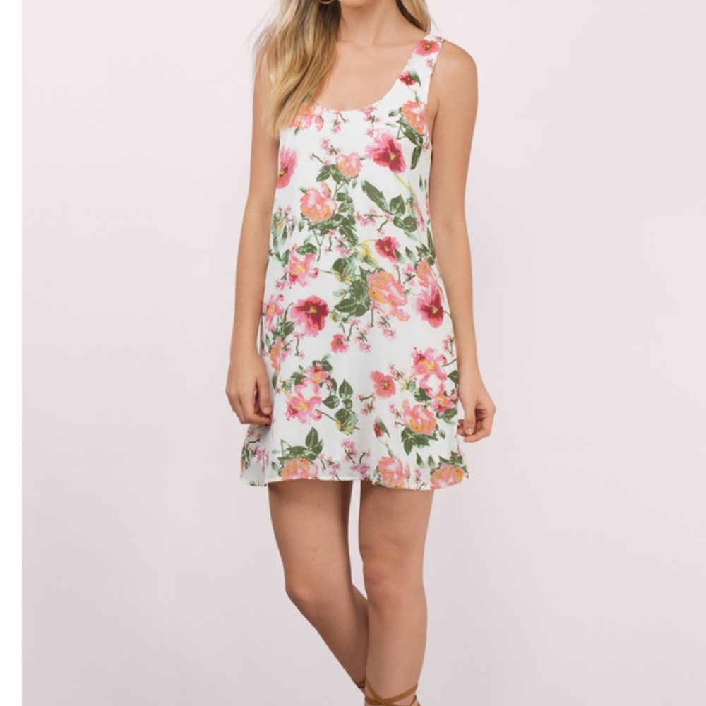 TOBI Floral Cottagecore Sleeveless Career Shift Dress Low Back Loose Pink Sz S